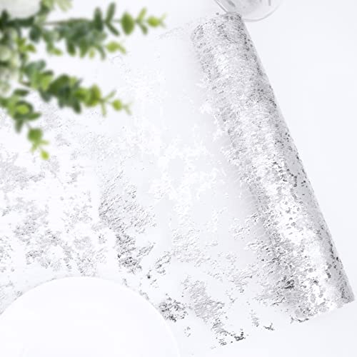 29cm x 9 Meter Tischläufer Glänzend Silber Tischband Tüllband Polyester Tischdekoration für Silber Hochzeit Weihnachten Kommunion Taufe 25. Jubiläum Festfeier usw.