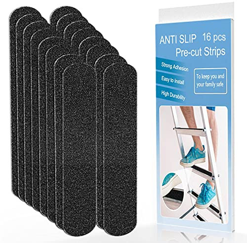 Anti Slip Tape, 16pcs Non Slip Pre-Cut Strips, Treads Safety Non Skid Adhesive Strips for Ladder, Step Stool and Stair (5 CM x 30 CM, Black)