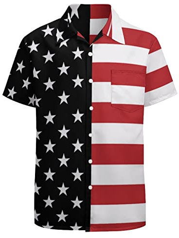 BONLOR Amerikanische Flagge Shirts für Herren Lustiges Sternenhemd USA Flagge Hemd Neuheit Button Down Shirts 90er Jahre Outfit Party Shirt, 4. Juli Amerikanische Flagge, XL