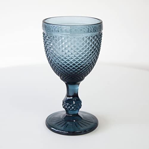 Decor Essentials Diamond Embossed Glass Goblet Coloured Home Decor Wine Water Wedding Table Settings Drinking Glasses Tumbler (Blue)