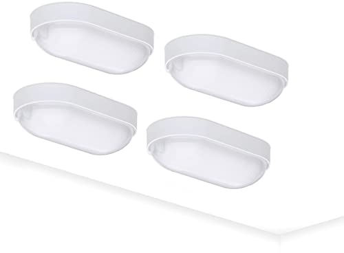 Oktaplex lighting 4 Stück Kellerlampe LED mit Durchgangsverdrahtung 9W 4000K Neutralweiß 800lm IP65 Kellerleuchte Base Oval Feuchtraumleuchte Weiß