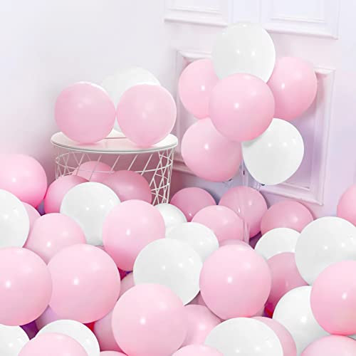 Lot de 30 ballons en latex rose et blanc, 30.5 cm, macaron, rose pastel et blanc, pour fête prénatale, anniversaire, mariage, festival, pique-nique ou décorations de fête de famille entre amis