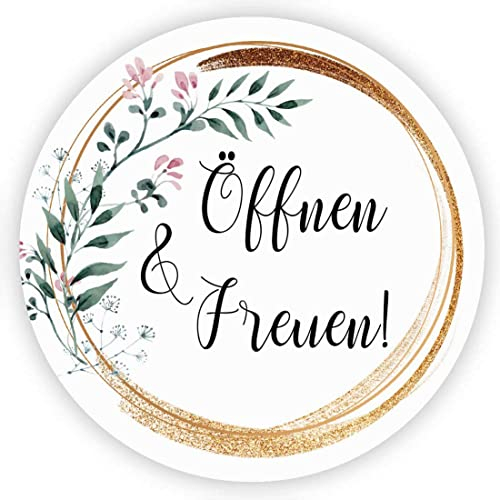 MameArt 100stk 4cm Aufkleber Öffnen & Freuen, Sticker für Hochzeit Gastgeschenk Taufe Kommunion Geburtstag Partei Feste Geschenke Präsente (Öffnen 4)