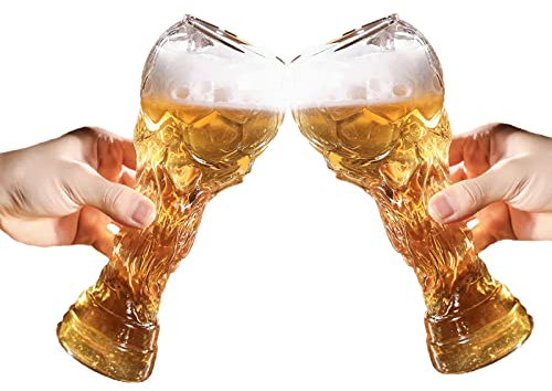 2 vasos de cerveza de la Copa Mundial 2022 de 800 ml, vasos de cerveza trofeo de la Copa Mundial, tazas de cerveza Hércules, Copa del Mundo de cristal de juego de fútbol para suministros de bar de