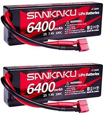 SANKAKU 7,4V 2S Lipo Batterie 100C 6400mAh étui Rigide avec Deans T Plug pour RC Buggy véhicules Voiture Camion réservoir Bateau Course Passe-Temps 2 pièces