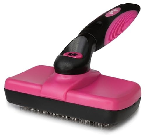 Bugalugs Slicker dog brush for cats, dogs & pets, grooming brush for short, medium & long hair. Slicker deshedding pet self cleaning brushes for grooming & cat comb