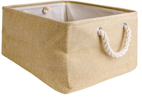 Intirilife Aufbewahrungskorb Organizer mit Henkel in Beige - 41 x 31.5 x 21 cm - Gefaltet 41 x 33.5 x 5.5 cm - Praktische Aufbewahrungs Box für Regale Ablagen als Deko mit Deckel