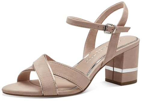 MARCO TOZZI Damen Sandalen mit Absatz mit Verstellbarem Riemen Vegan, Beige (Powder Comb), 39 EU