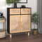 Tidyard Sideboard mit 2 Schubladen und 2 Fächern Kommode Beistellschrank Highboard Wohnzimmerschrank Aufbewahrungsschrank Standschrank Schrank Schwarz 60x30x75cm Massivholz Kiefer und Natur-Rattan