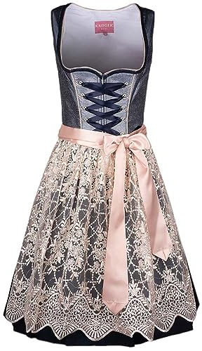 Krüger Dirndl Koko Damen | Herzausschnitt Spitzenschürze |Marine blau rosa