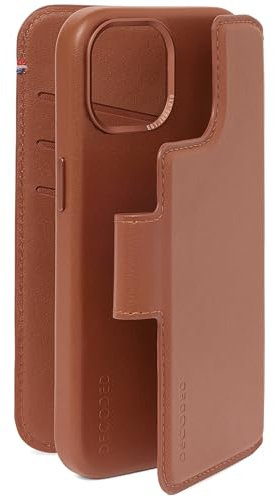 DECODED 2-in-1 Detachable Wallet Case for Apple iPhone 15 Plus - Premium European Leather - Card Holder - Protective and Shockproof - MagSafe Compatible - Microfiber Lining - Tan Brown