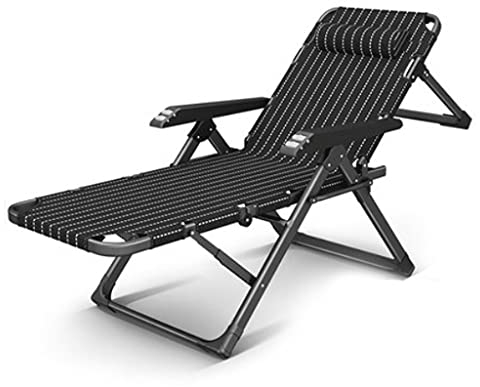Klappstuhl Outdoor-Lounge-Stuhl, gepolsterter Zero-Gravity-Freizeitstuhl, breite Armlehne, verstellbarer Lounge-Stuhl, Unterstützung für Camping, Strand, Sonnenbaden (Farbe: Schwarz, Größe: ohne