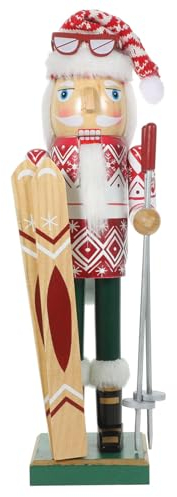 HOMSFOU Weihnachts-Nussknacker-Figuren Auf Skiern Weihnachtsmann Nussknacker Weißer Nussknacker Aus Holz Weihnachtsmann Mit Hässlichem Pullover Und Skistöcken