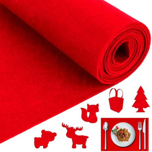 Gohytal Rouleau de Feutre, Feutrine au Mètre 30 cm x 250 cm x 3 mm Tissu en Feutre,DIY Multi-usages Antiderapant Feutrine pour Sacs en Feutrè Cousus pour Travaux Manuels,Couture, Tapis de Table, Rouge