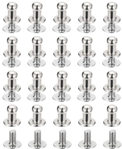 QUARKZMAN 4mm Vite a Testa Sferica Rivetti Bottone Nipplo, Confezione da 20 per Artigianato in Pelle Fai da Te Borsa Cintura, Tono Argento
