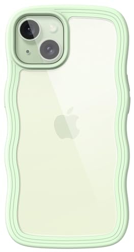 JETech Cute Case for iPhone 15 6.1-Inch, Wave Frame Curly Shape Shockproof Phone Cover for Women and Girls, Clear Hard PC Back (Green)