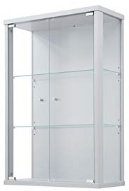 K-Möbel VR-Wohnwelten Hängevitrine (82x56x25,2cm) in Silber/Alu mit 2 Glasböden - Modellauto Vitrine Silber/Alu - Vitrinenschrank - Sammlervitrine - Glasvitrine klein Regal Glas Mini Vitrine