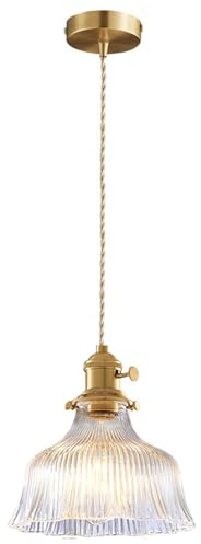 S-Cevada Vintage Lampe à Suspension d'Abat-jour en Verre, Luminaire de Plafond Loft Bar en Laiton E27 Prise, Mini Lustre pour Chambre, Salle à manger, Cuisine (Transparent, 18cm)