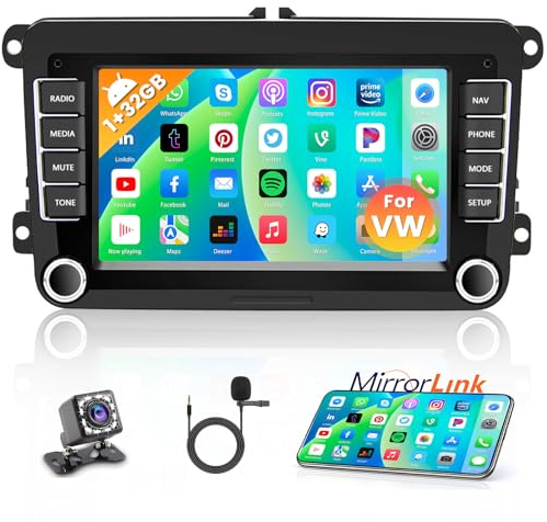 Hikity 2+64GB Android Radio Coche para VW Golf 5 6 Seat Skoda Polo Octavia con WiFi, 7 Pulgadas Pantalla para Coche Autoradio Bluetooth 2 DIN con GPS, FM RDS, EQ, Cámara Trasera