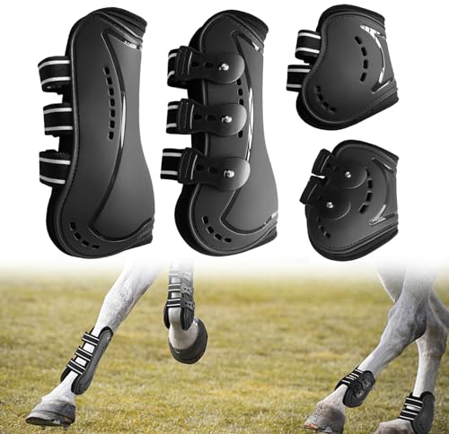 Pferde-Sehnen-Gamaschen, Gamaschen Pferde 4er Set,Pferde-Kniestiefel,Pferdehuf-Schutzstiefel mit Schlagschutz Pferde-Sportstiefel Pferdesehne Bandage Reitausrüstung für Springen,Reiten,Events,L