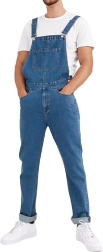 Oanviso Salopette in Denim da Uomo Overalls Casual Jumpsuit Vintage Salopette Jeans con Bretelle Pantaloni Larghi da Lavoro Slim Fit Moda Jeans Strappati F Blu L