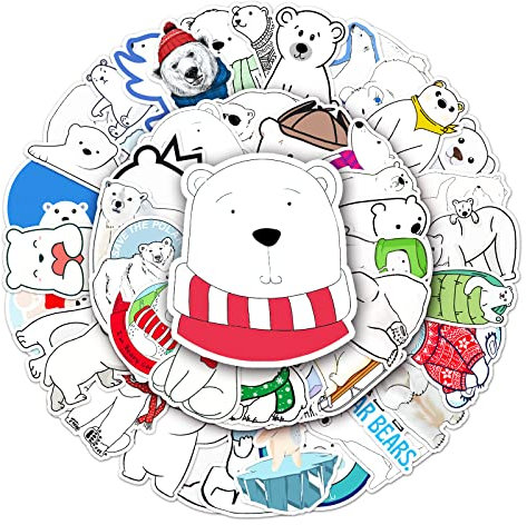 Eisbär Aufkleber Sticker Set 50 Stück Tiere Wasserfeste Vinyl Decals Laptop Skateboard Koffer Helm Auto Fahrrad Handy Motorrad Fahrrad Scrapbook Mitgebsel Tagebuch Tassen