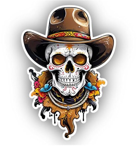 Samunshi® Bunter Cowboy Totenkopf Aufkleber Car Decal Sticker für Mofa Fahrrad Roller oder Auto Sticker Fahrrad Mtb Mountainbike Rennrad Comic Cartoon Skull Sticker 15cm Bunter Cowboy Totenkopf