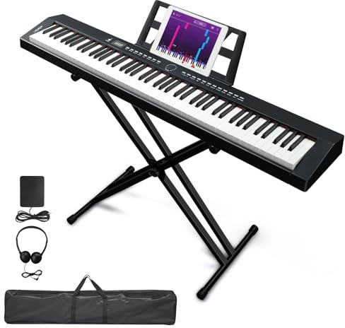 Ktaxon 88 Key Piano Keyboard Semi-Weighted Electric Piano, Portable Piano | Full Equipment for Beginners with Piano Stand, Carry Bag, Headset, Pedal | Dual Keyboard, Bluetooth MIDI, Metronome | Black