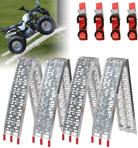 ISOISL 4X Auffahrrampe Klappbar 340kg Pro STK Verladerampe rutschfeste Verladeschiene Verzinkter Stahl Rampe Auto,Laderampe geeignet für Motorrad, ATV Quad PKW,Rasenmäher leicht 226cm