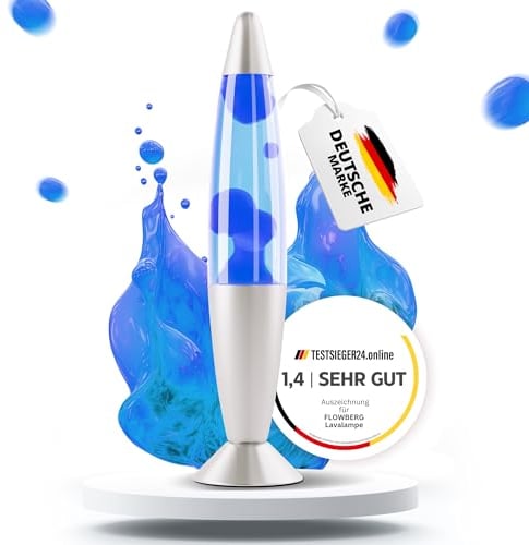FLOWBERG Lavalampe (blau) | Blaue Wachslampe | Originell und handliche Tischlampe mit 1,7 m Kabellänge inkl. Ersatzleuchtmittel | Einfach zu bedienen | Praktisch und benutzerfreundlich