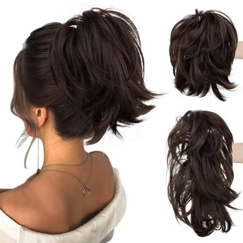 RPAEOY 20cm Kurze Pferdeschwanzverlängerung mit biegbarem Metalldraht Klauen Clip Pferdeschwanz Verlängerung Natürliche Synthetische Haarteile Ponytail Extension für Frauen