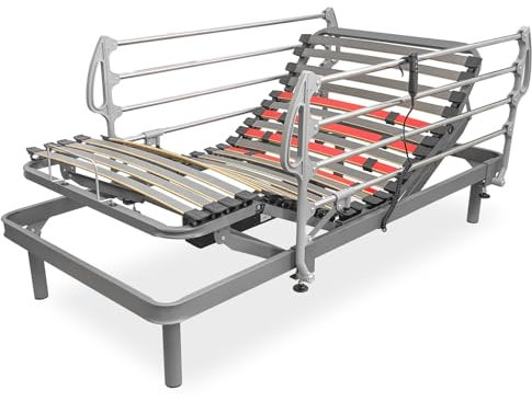 amuéblate online - Cama Eléctrica Articulada Flexipro con 5 Planos y Estructura Reforzada + Juego de Barandillas Abatibles - Ergonómica, Fiable y Silenciosa, Motor Alemán, 90 x 200
