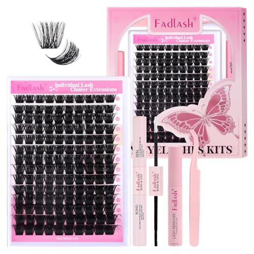 FADLASH 200D - Kit di extension per ciglia fai da te (kit 200D) con colla per ciglia a lunga durata, pinzette e prodotto per la rimozione delle ciglia, assortite, 12-18 mm