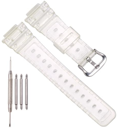 Harz Armband Kompatibel mit Casio DW-5900 DW-9052 DW-5600 GW-6900 DW-6900 G-6900 Herren Ersatz Uhrenarmband Sport Wasserdichtes Armband (Fully transparent)