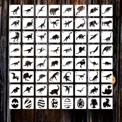 64 Stück Tieren Schablonen,Dinosaurier Schablonen,7.6 X 7.6 Cm, Zeichenschablonen Malschablonen Aus Kunststoff,Schablonen Malen,Diy Zeichnen Airbrush Schablonen FüR Wände, Möbel Dekoration