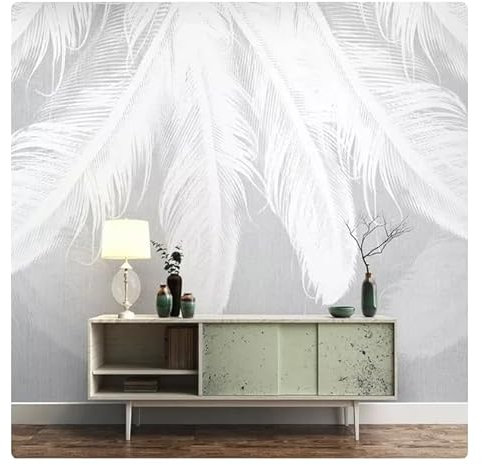 3D-Fototapete, abstrakte weiße Feder, moderne Kunst, Wandmalerei, Wohnzimmer, Sofa, Schlafzimmer, selbstklebende Tapete, Wandbild * 250 cm x 175 cm (98,4 x 68,9 Zoll)