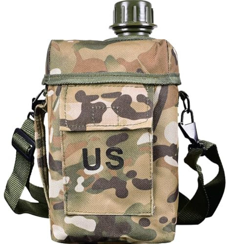 Bollitore per Bottiglia d'Acqua Militare in PVC 2 L con Borsa per Bollitore Borraccia Militare Combattimento Militare per Caccia, Escursionismo, Campeggio, Viaggi