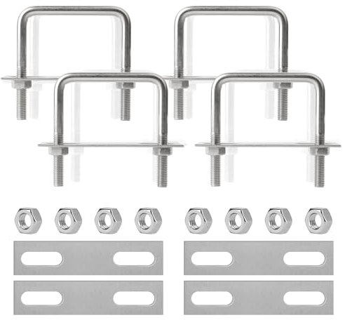4 Pezzi Bulloni a U 65 x 80mm Quadrato M8 in Acciaio Inox, Bullone Quadrato con Piastra del Telaio e Rondelle, U Bolt Acciaio Inox, per Applicazioni Automobilistiche, Domestiche, Industriali