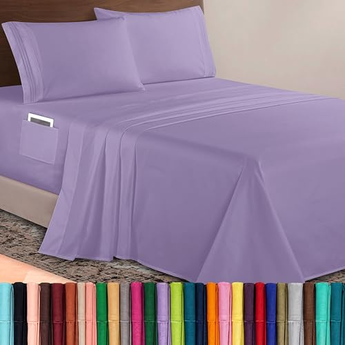 Elegant Comfort Luxurious 1500 Premium Hotel Quality Microfiber 4-Piece Sheet Set, 18-24 Inches Deep - Extra Deep Pocket Sheets - Ultra Soft 4PC Deep Pocket Sheets, Full, Lavender