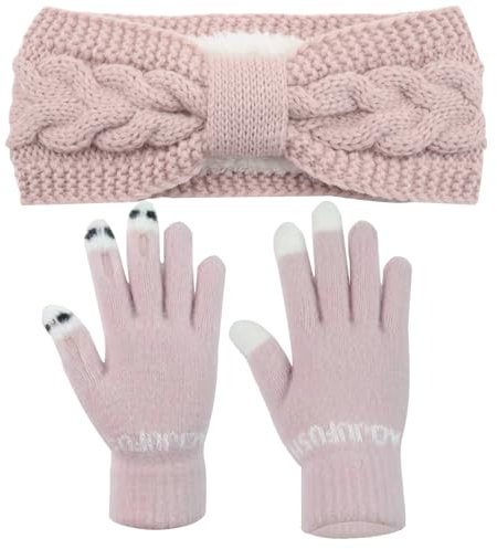 FOSDICK Winter Cable Knit Headbands Women Crochet Ear Warmer Headband, Pink Knitted Thermal Twist Headbands for Girls Women Soft Lining Head Wrap Winter Knitted Headband for Shopping Skiing Running