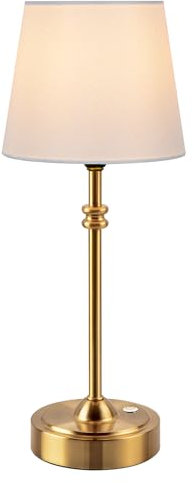 ONEWISH Rechargeable Lamp, Cordless Table lamp 4000mAh Battery Operated, Stepless Dimmable, Small Touch Bedside Lamp with Fabric Shade, 2700K Warm Ambient Light(Gold)
