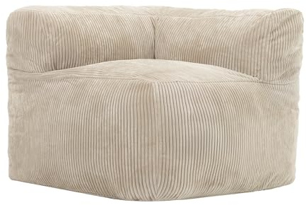 Icon Zen Cord Eck-Sitzsack mit Füllung, Modular Sofa, Beige | Entworfen in Deutschland, Boneless Sofa, Weicher Cordstoff, Sessel für Wohnzimmer und Schlafzimmer