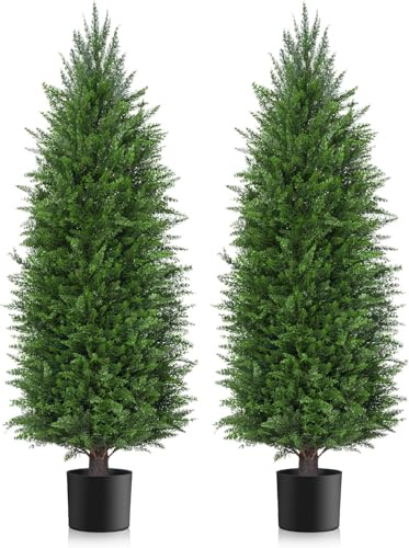 Two 6FT Artificial Topiary Cedar Trees Tall, Outdoors UV Protection Fake Cypress Tree, Realistic 72IN Pine Potted Plants