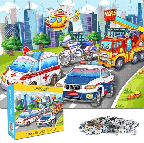 Nattork Jigsaw Puzzles 100 Pieces for Kids Youth Car Puzzle - Pieces Fit Together Perfectly（Car）