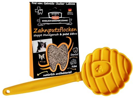 QCHEFS Gelb Lick Stick & Zahnputzflocken Hund als Schleckmatte to Go & Leckerli fürs Training gegen Stress - Clicker Hundetraining