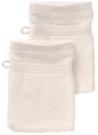 G BETTWARENSHOP Frottierserie Essential – Hochwertige Handtücher aus 100% Baumwolle – Saugstark, Weich & Pflegeleicht Waschhandschuh 2er Pack 15x21 cm, wollweiss