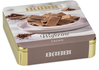 Waferini Oro Cacao Babbi, 190g con Circa 80 Pezzi in Elegante Confezione in Latta, Wafer con Cialda Croccante e Ripieno al Cacao, Idea Regalo Gourmet Made in Italy