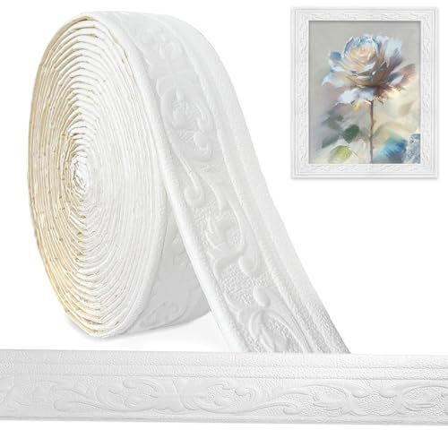 Hengrongshen Zierleisten Selbstklebend Weiß, Selbstklebende Bordüre 10m x 8cm x 5mm, Wasserdicht Bordüre 3D, Tapetenbordüre Selbstklebend für Flur, Decke, Ecke, Linie