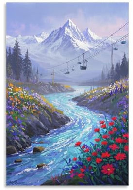 PHQAZWSXE Stream Wall Painting Wall Art Giclee Canvas Landscape Modern Art Durable Canvas UV Printing Bathroom 12x18inch(30x45cm)