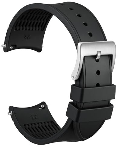 WOCCI 20mm Cinturino Orologio, Estremità Curva, Silicone con Tocco Setoso, Fibbia Argento (Nero)